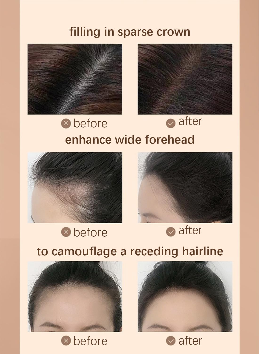 NOVO Instant Hair Shadow Stick with Puff, Root Touch-Up Pressed Powder for Thinning Grey Hairline, Hair Root Concealer for Unisex, 10G, NO.02 Black