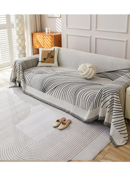 Sofa Couch Cover, Chenille Throw Blanket with Tassels, Reversible Thick Soft Decorative for Furniture Protecter-Grey, W180xL340cm