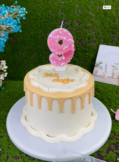 7cm Birthday Number Candles for Cake Decoration, Glittery Cake Toppers with Cute Designs, Perfect for Kids' Parties, Anniversaries, and Celebrations-Green Turtle(No.0)