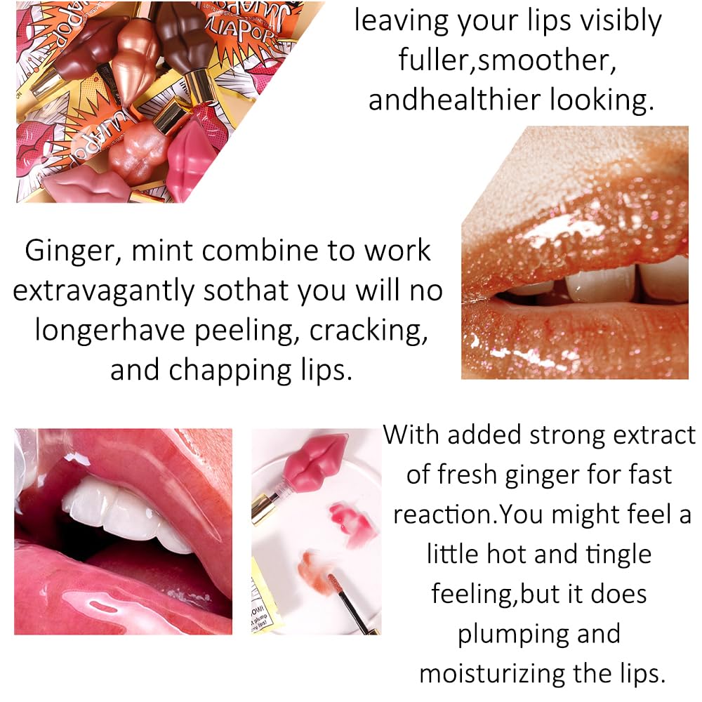 NOVO Lip Plumper with Mint and Ginger Extract, Mirror Ultra Hydrating Long Lasting Nonstick Cup Moisturizing Tinted , for Girls & Women- Coffee Brown 06#