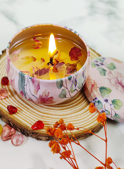 NOVO Scented Candle- 80g Natural Soy Wax Blend Aromatherapy Candle with Pure Essential Oils & Real Dried Flowers -Tuberose
