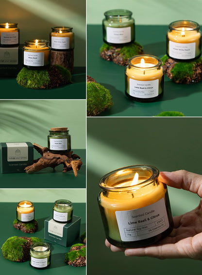 NOVO Scented Candles, 70g Natural Soy Wax Blend Aromatherapy Candle with Pure Essential Oils,12 Hours of Burn Time, or Home SPA Bathing Yoga-Summer Nai's Flower /Green