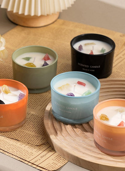 NOVO Scented Candles, 90g Natural Soy Wax Blend Aromatherapy Candle with Pure Essential Oils & Decorative Crystal-White