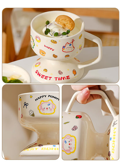NOVO Hand-Painted Coloful Ceramic Mug Cup,Boho Style, Microwave Dishwasher Oven Safe, for Coffee, Breakfast & Ice Cream 550ml-Dark Blue