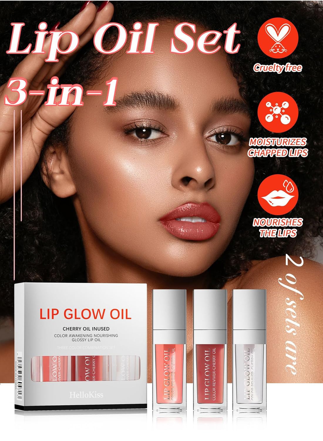 NOVO 3Pcs Glossy Lip Oil Set, Hydrating Lip Plumping Glitter Tinted Kit Group A
