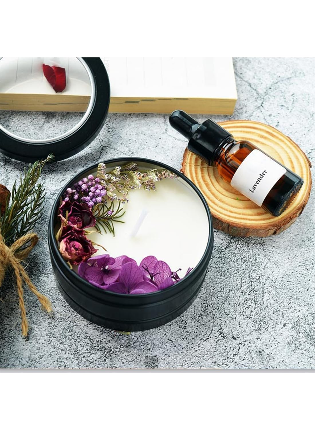 NOVO Scented Candle- 75g Natural Soy Wax Blend Aromatherapy Candle with Pure Essential Oils & Real Dried Flowers - French Rose