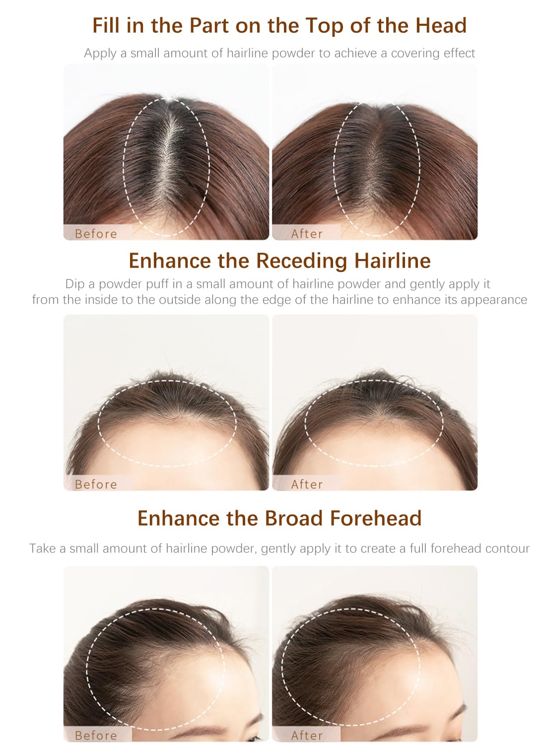 NOVO Hair Shadow Powder with Puff Touch, Instantly Natural Magical Hairline Concealer, Hair Root Dye for Thinning Hair, Beautify Forehead Curves 4G Brown