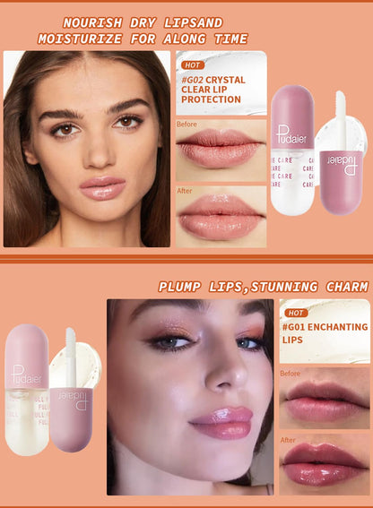 NOVO 2Pcs Lip Plumper Set, Long Lasting Moisturizing Repairing Enhancing Lip Balm, Nourishing Hydrating Lip Oil for Daily Care, Smoothing Lip Lines