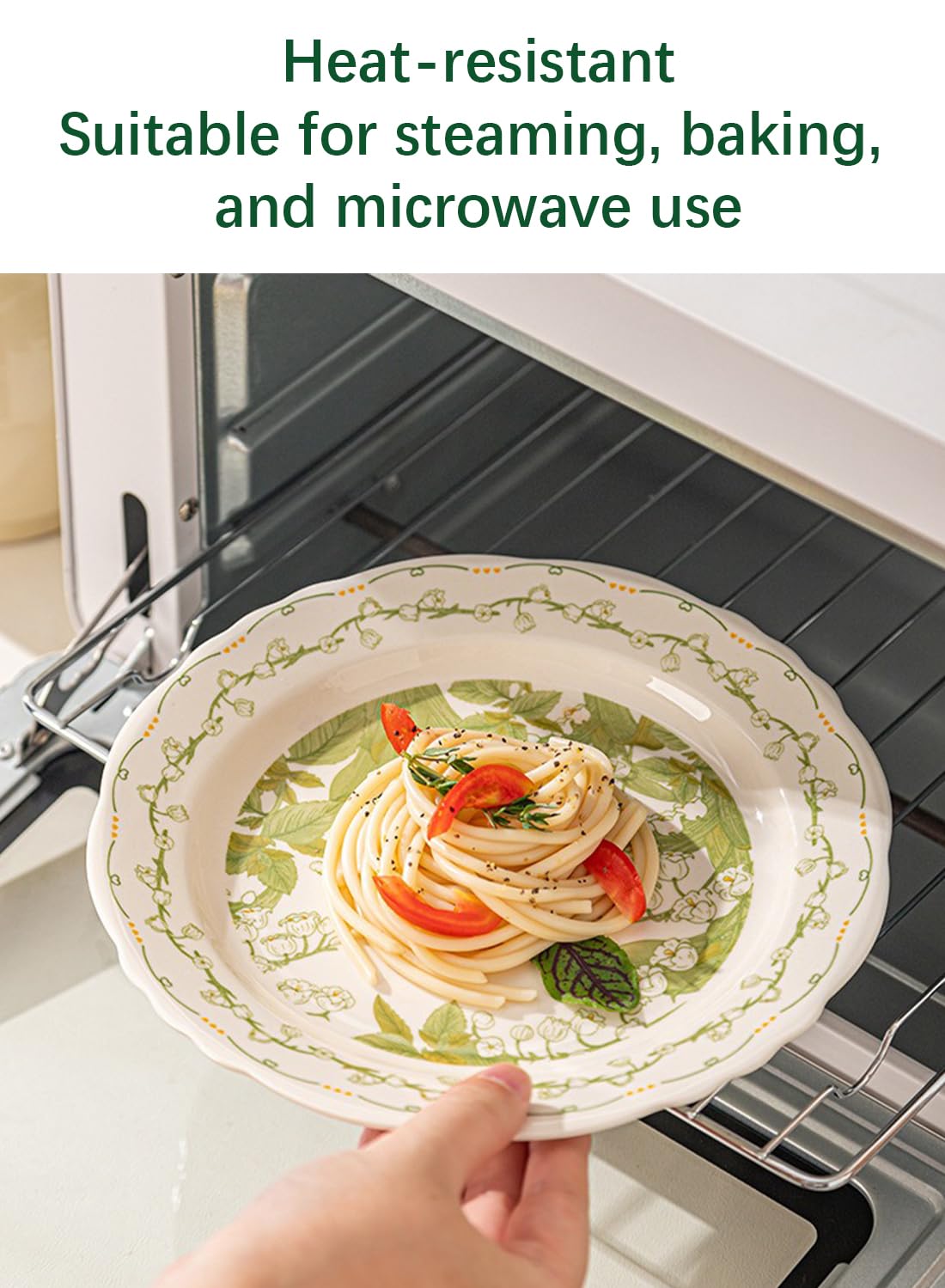 18Pcs Dinnerware Set, Gift Kit, Plates and Bowls Sets, Oven, Dishwasher and Microwave Safe, White/Green