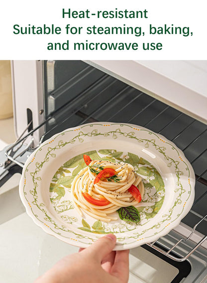 18Pcs Dinnerware Set, Gift Kit, Plates and Bowls Sets, Oven, Dishwasher and Microwave Safe, White/Green