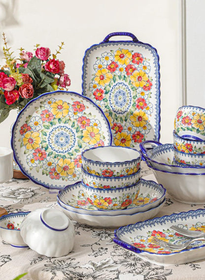 18Pcs Dinnerware Set, Gift Kit, Plates and Bowls Sets, Oven, Dishwasher and Microwave Safe, Green Rose