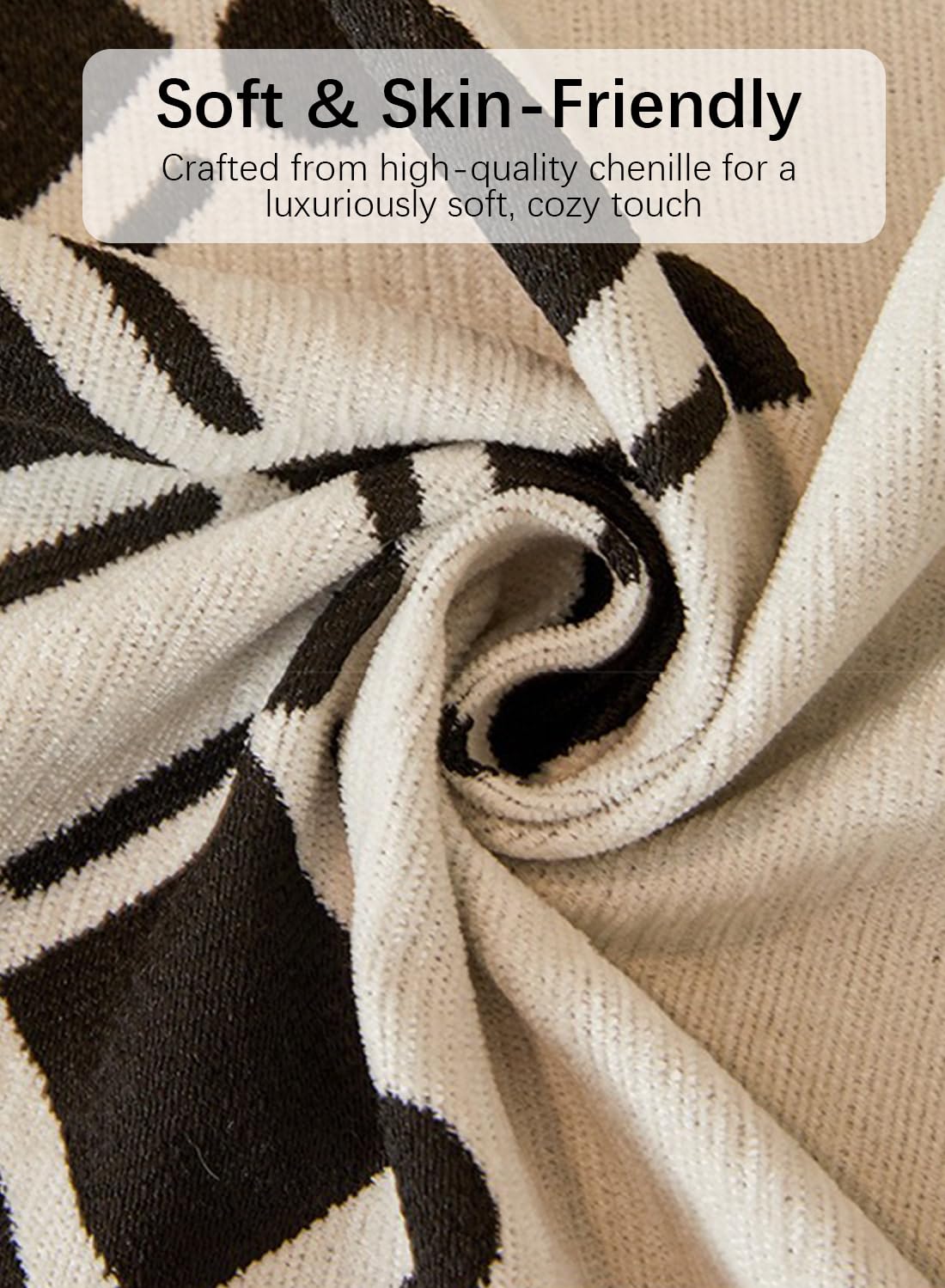 Sofa Couch Cover, Chenille Throw Blanket with Tassels, Reversible Thick Soft Decorative for Furniture Protecter-Black, W180xL380cm