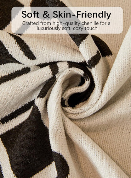 Sofa Couch Cover, Chenille Throw Blanket with Tassels, Reversible Thick Soft Decorative for Furniture Protecter-Black, W180xL340cm