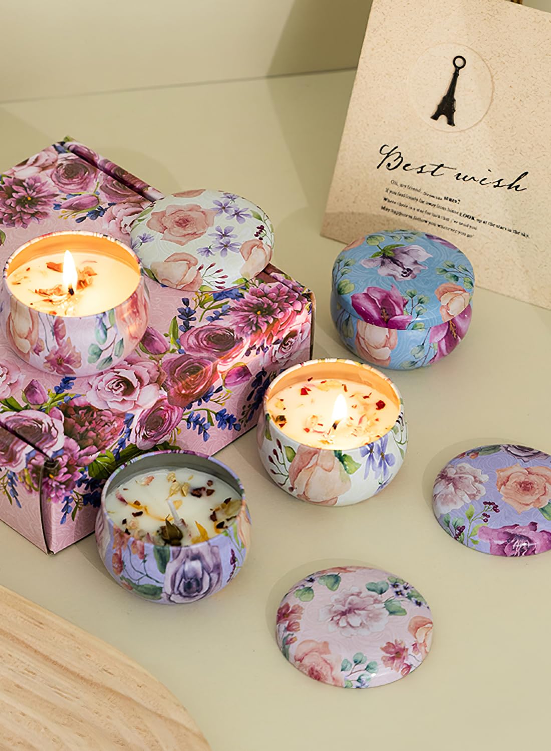 NOVO Scented Candle- 80g Natural Soy Wax Blend Aromatherapy Candle with Pure Essential Oils & Real Dried Flowers -Tuberose