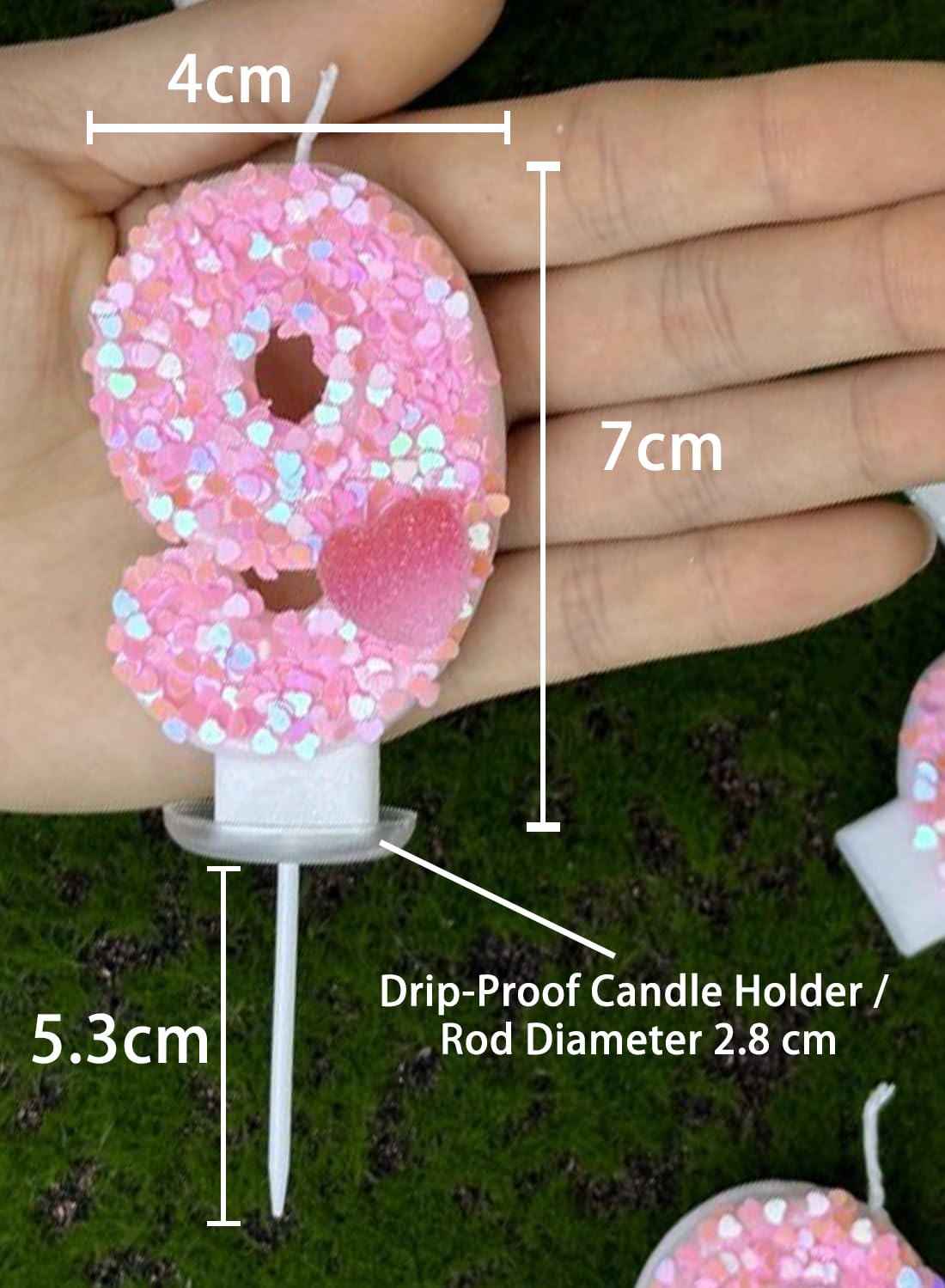 7cm Birthday Number Candles for Cake Decoration, Glittery Cake Toppers with Cute Designs, Perfect for Kids' Parties, Anniversaries, and Celebrations-Green Turtle(No.0)