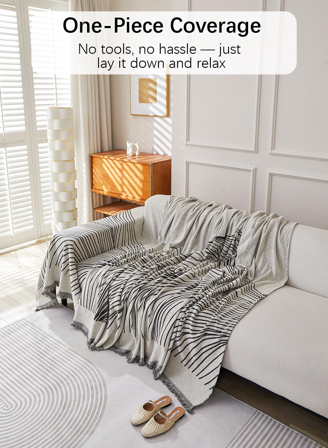 Sofa Couch Cover, Chenille Throw Blanket with Tassels, Reversible Thick Soft Decorative for Furniture Protecter-Grey, W180xL380cm