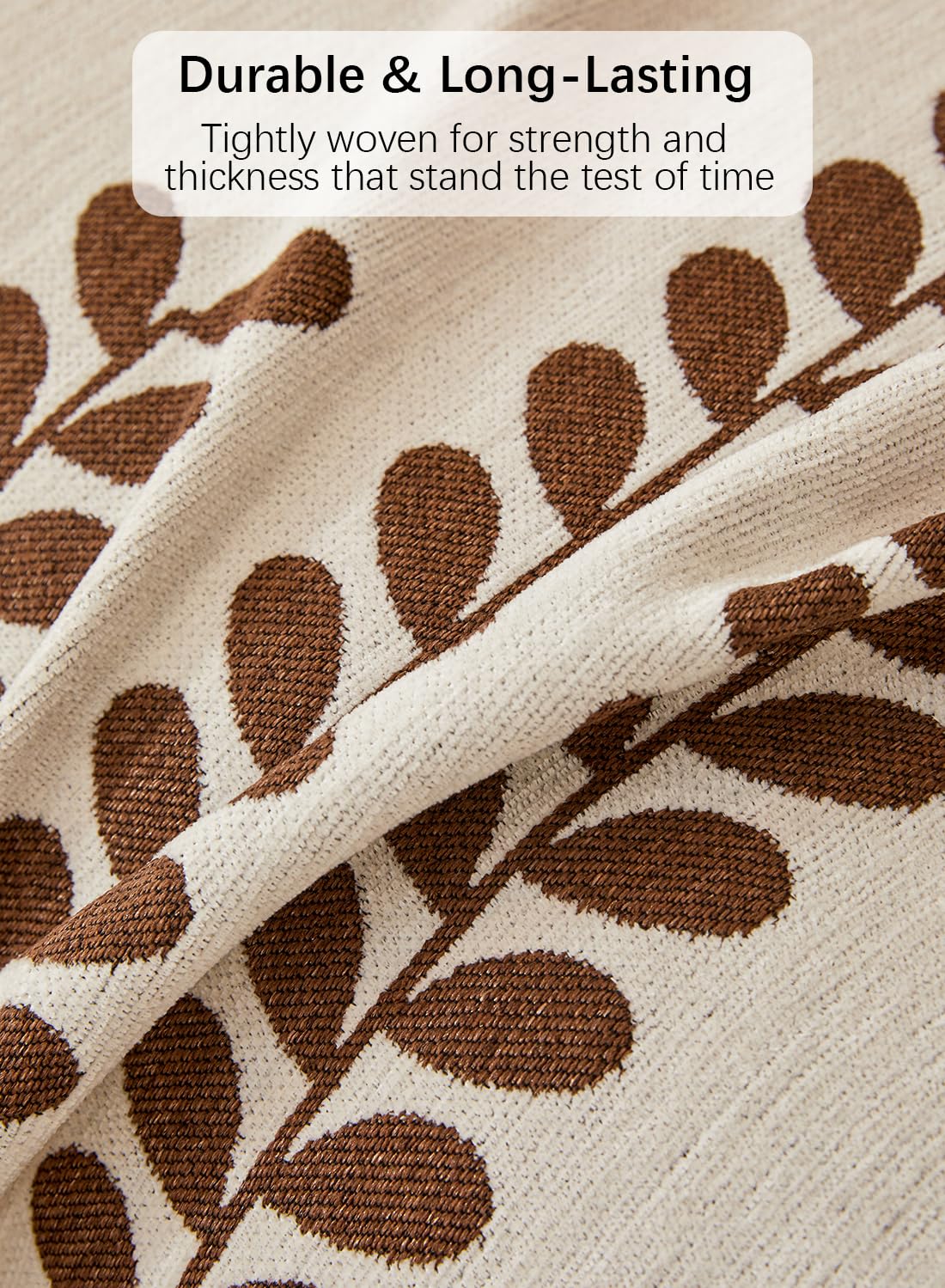 Sofa Couch Cover, Chenille Throw Blanket with Tassels, Reversible Thick Soft Decorative for Furniture Protecter-Brown, W180xL380cm