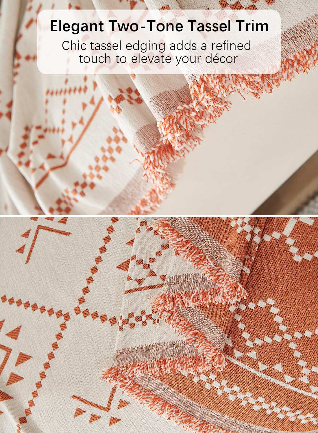 Sofa Couch Cover, Chenille Throw Blanket with Tassels, Reversible Thick Soft Decorative for Furniture Protecter-Orange, W180xL340cm