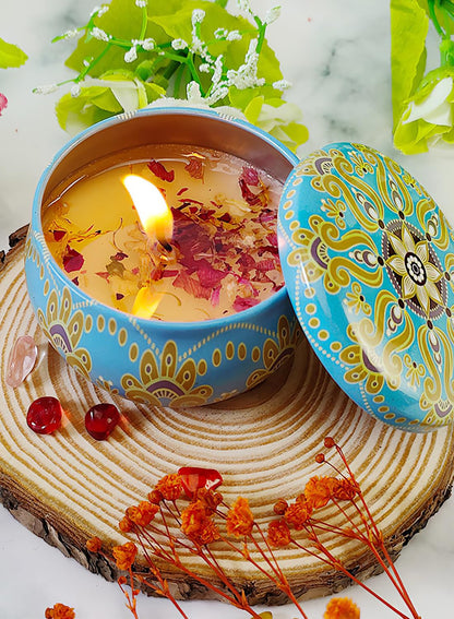 NOVO Scented Candle- 80g Natural Soy Wax Blend Aromatherapy Candle with Pure Essential Oils & Real Dried Flowers -Tuberose