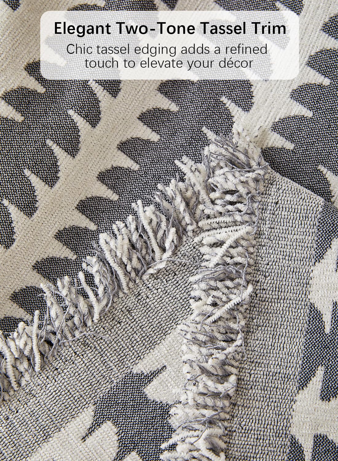 Sofa Couch Cover, Chenille Throw Blanket with Tassels, Reversible Thick Soft Decorative for Furniture Protecter-Light Grey, W180xL380cm
