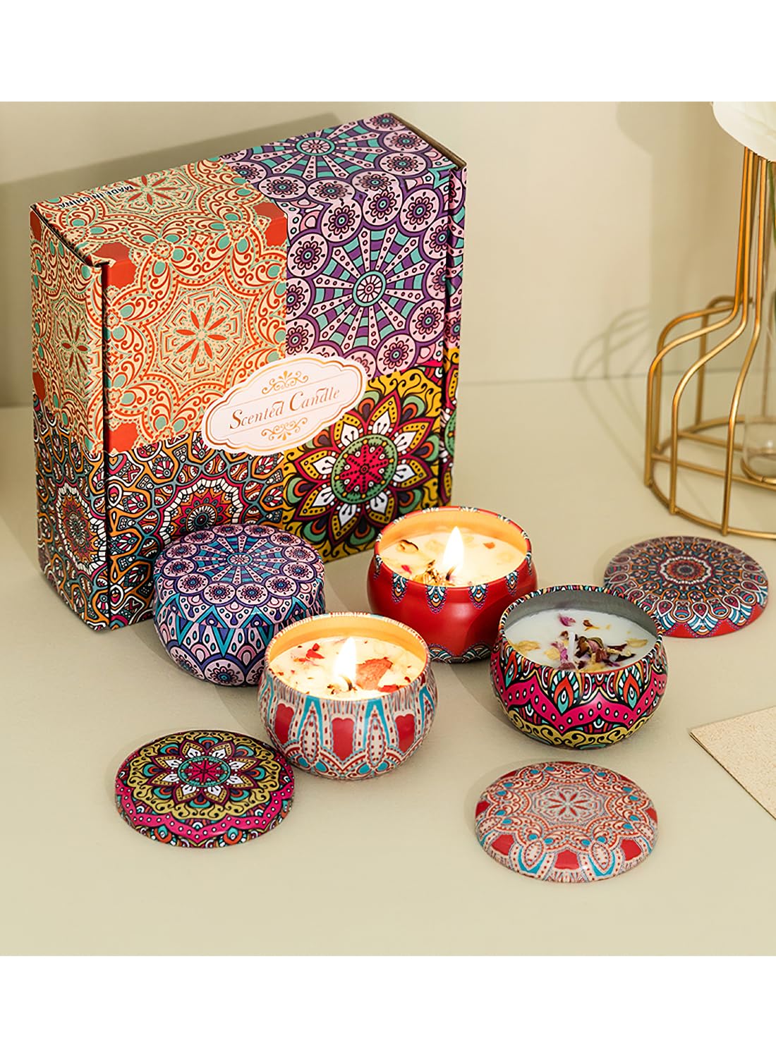 NOVO Scented Candle- 80g Natural Soy Wax Blend Aromatherapy Candle with Pure Essential Oils & Real Dried Flowers -Tuberose
