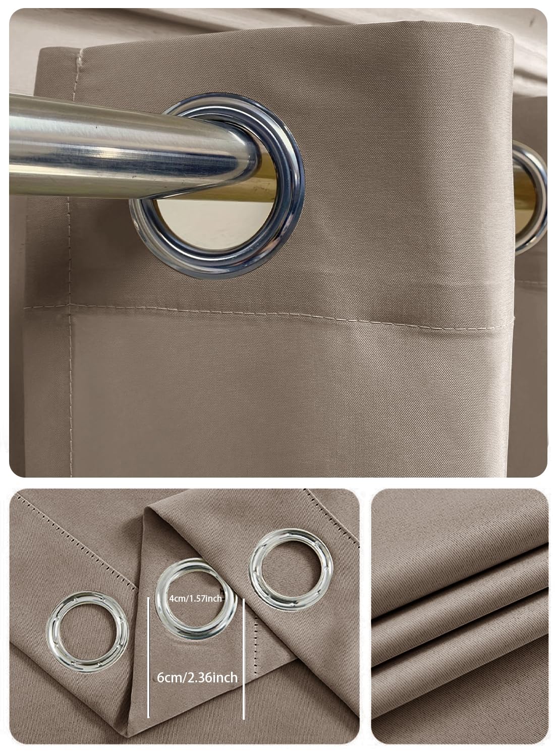 NOVO Double-Sided Chenille Blackout Curtain ¨C Grommet Top, 95% Light Blocking, Single Panel, W250 x H270CM, Fits Windows 125¨C165CM Wide (Beige)