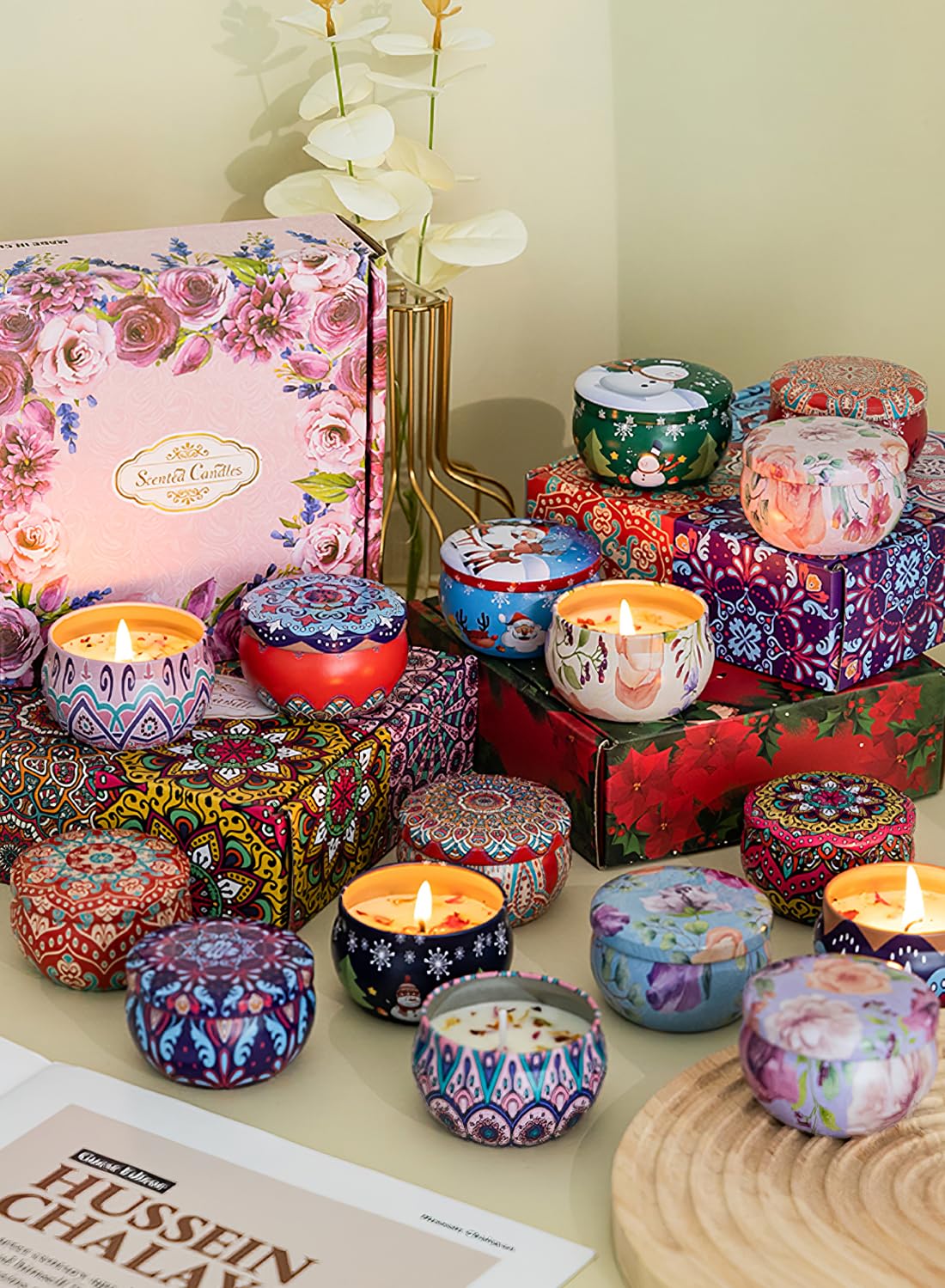 NOVO Scented Candle- 80g Natural Soy Wax Blend Aromatherapy Candle with Pure Essential Oils & Real Dried Flowers -Tuberose