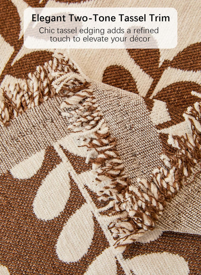 Sofa Couch Cover, Chenille Throw Blanket with Tassels, Reversible Thick Soft Decorative for Furniture Protecter-Brown, W180xL380cm