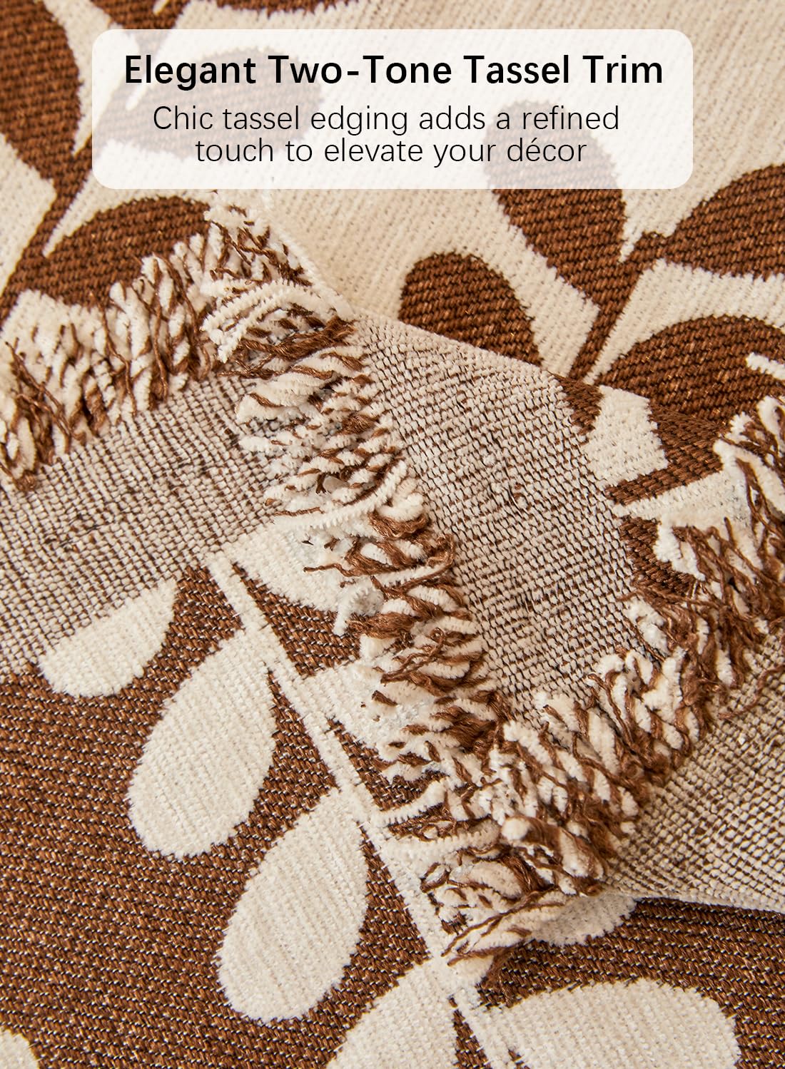 Sofa Couch Cover, Chenille Throw Blanket with Tassels, Reversible Thick Soft Decorative for Furniture Protecter-Brown, W180xL380cm