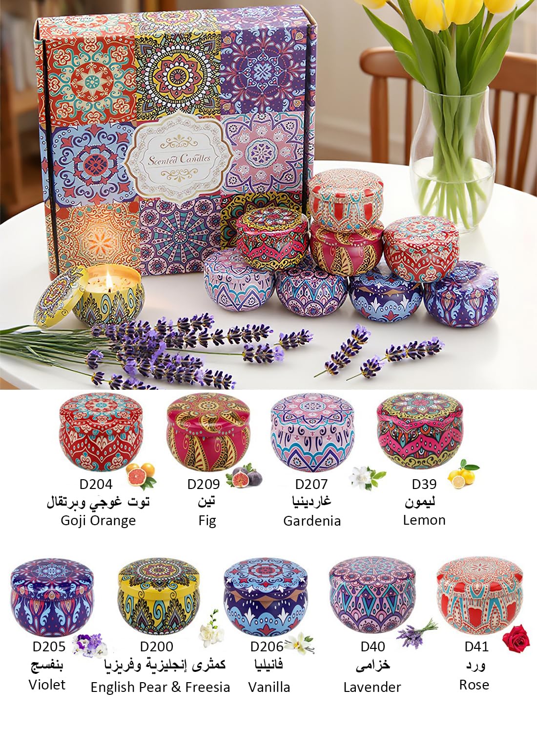NOVO Scented Candle- 80g Natural Soy Wax Blend Aromatherapy Candle with Pure Essential Oils & Real Dried Flowers -Tuberose