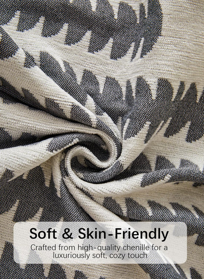 Sofa Couch Cover, Chenille Throw Blanket with Tassels, Reversible Thick Soft Decorative for Furniture Protecter-Light Grey, W180xL380cm
